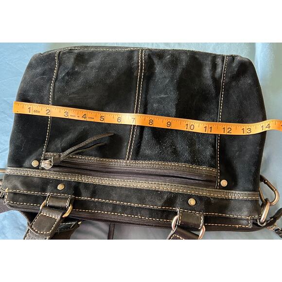 Fossil Black Suede Leather Boho Handbag Purse Studded Embossed - Picture 5 of 15